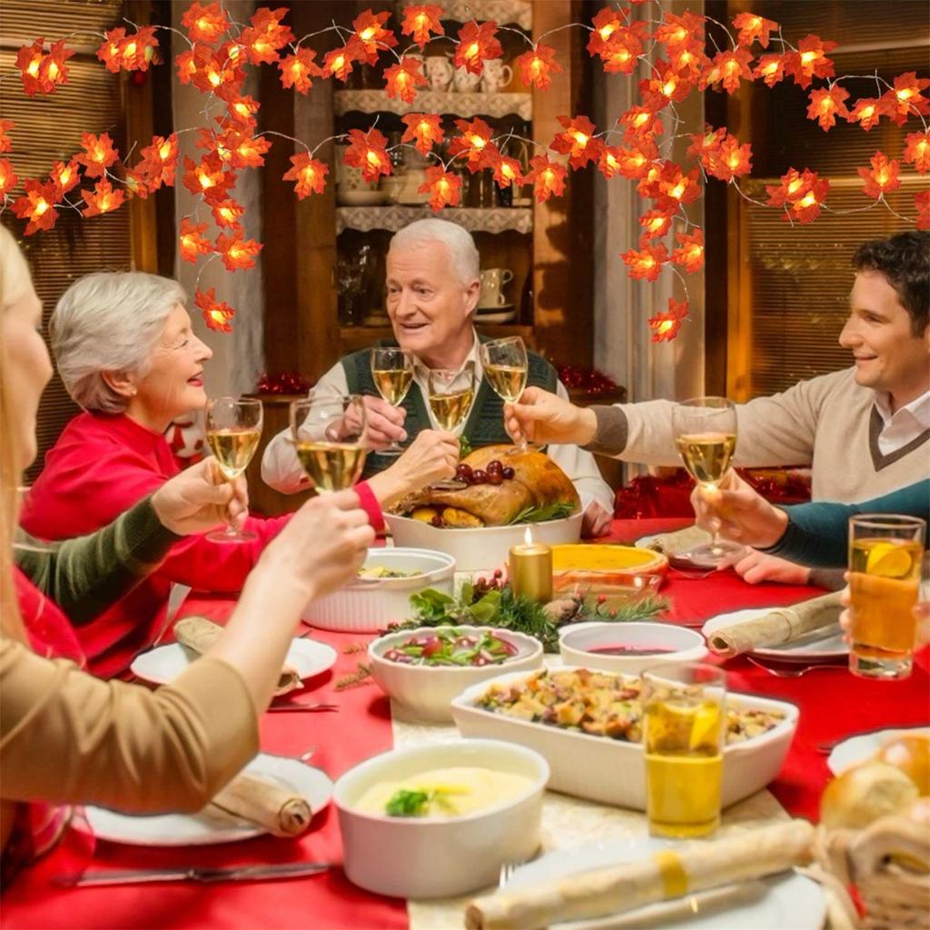 Fall Maple Leaves String Lights, 14Ft Maple Garland 30 Led Lighted Fall Garland For Halloween Thanksgiving Christmas Decor