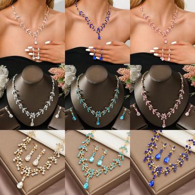 3PC Simple and Gentle Bridal Dress Necklace Earrings Jewelry Accessories Honeymoon Travel Versatile Accessories