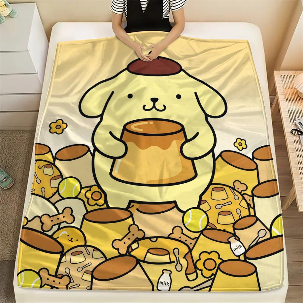 

1 шт. Фланелевое одеяло с принтом Pompompurin, Высокое качество, Для всех сезонов, Декор для дома, Тепло и уют, Идеально для Рождественских подарков 80cm x 120cm