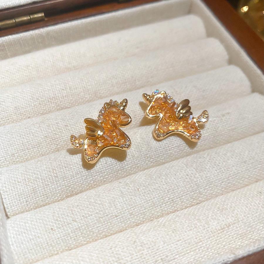 18k zircon pony crystal stud earrings light luxury earrings natal year niche earrings