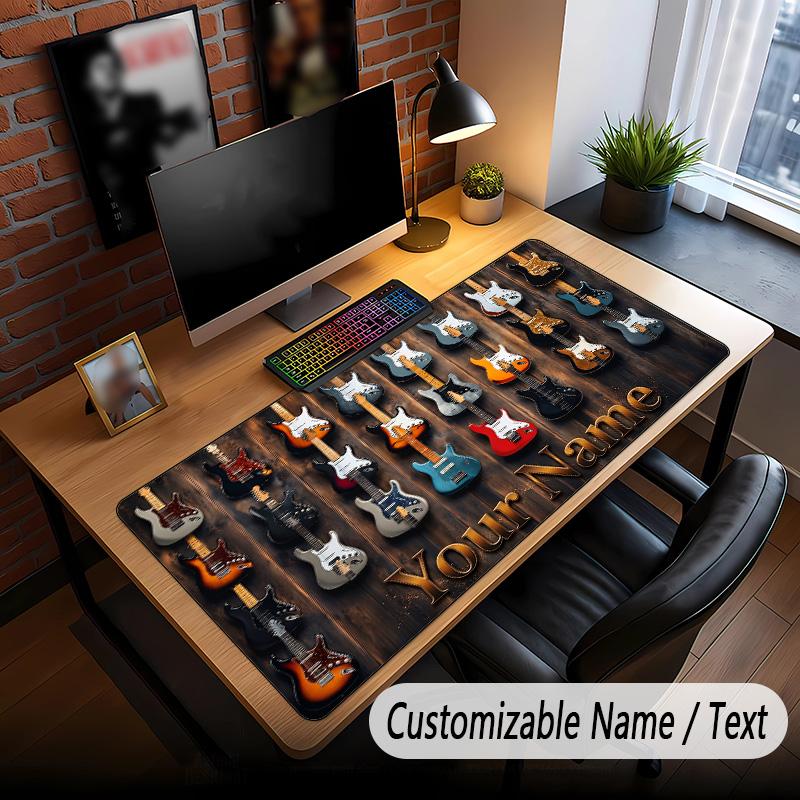 Music Guitar Theme Custom Mouse Pad Personalized With Name Text Customized Desk Mat For Office Home Decor