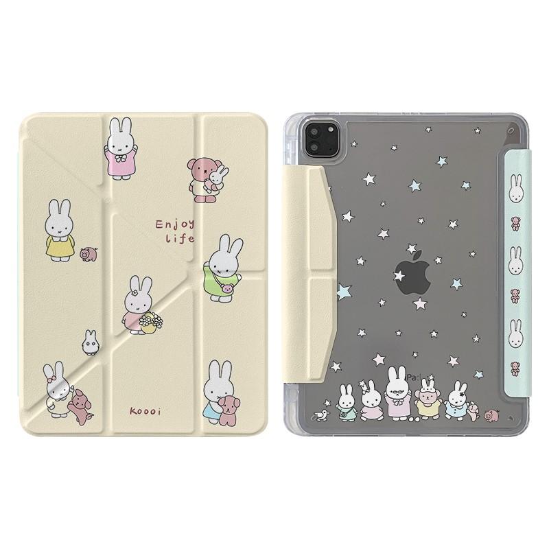 Cartoon Bear Tri-Fold IPad Case With Pen Slot 10th Gen Air 8 7 6 5 Y-Clasp Smart Cover