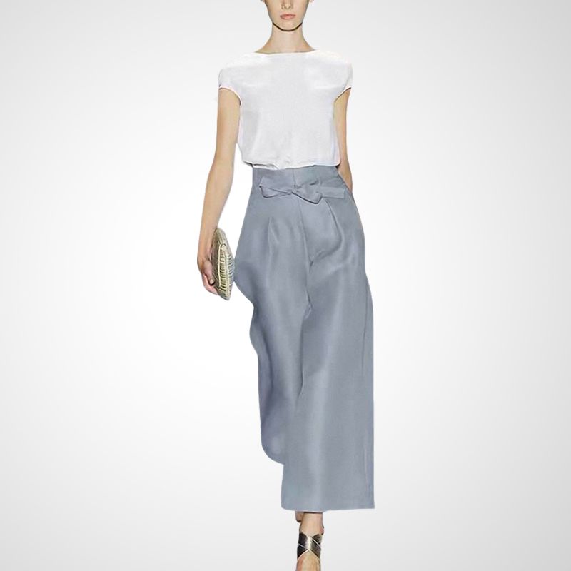 

Женская футболка с коротким рукавом и брюки в европейском и американском стиле, премиум-класса, для взрослой леди White + gray blue S