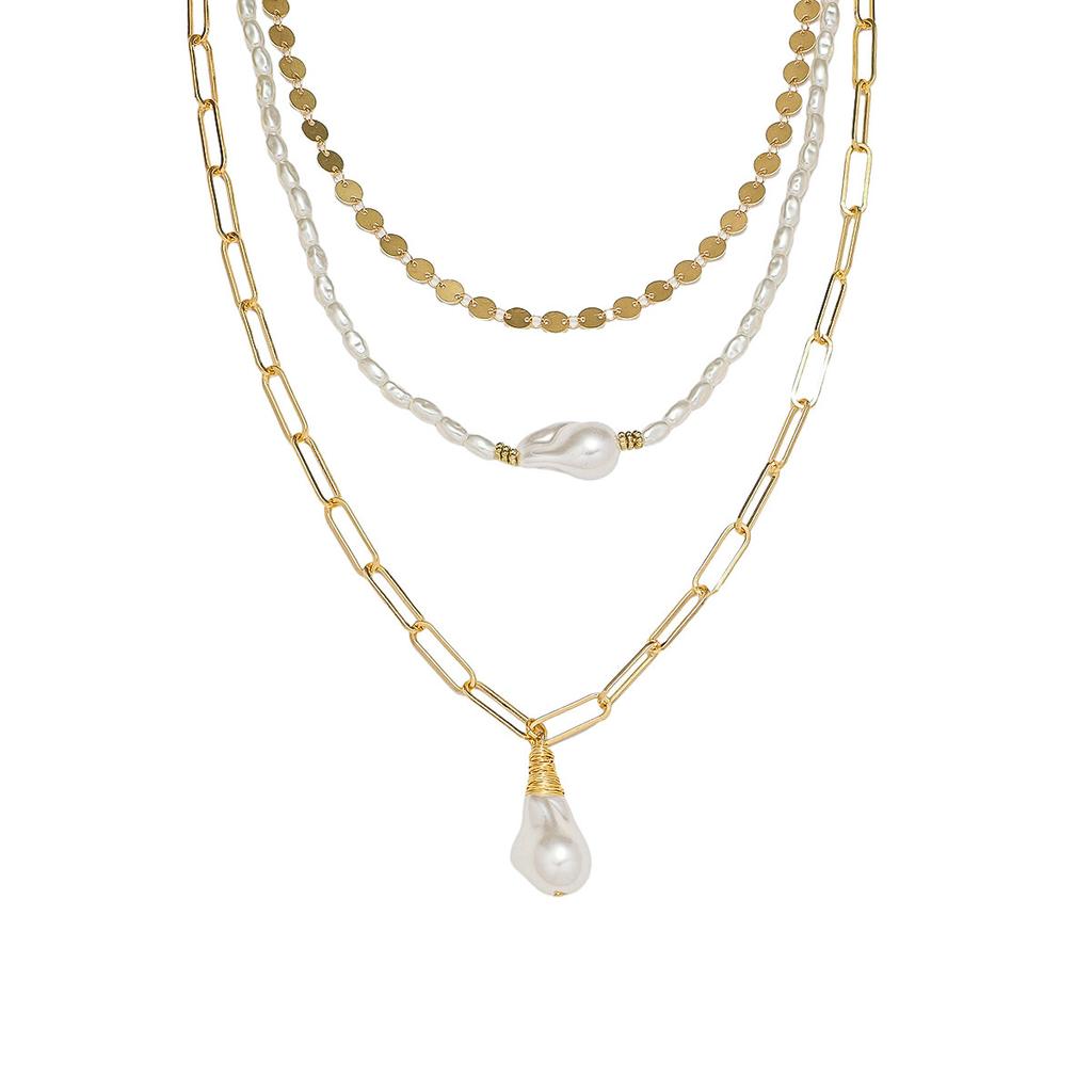 Multi-layer design pearl necklace summer women's personality pearl pendant niche collarbone chain