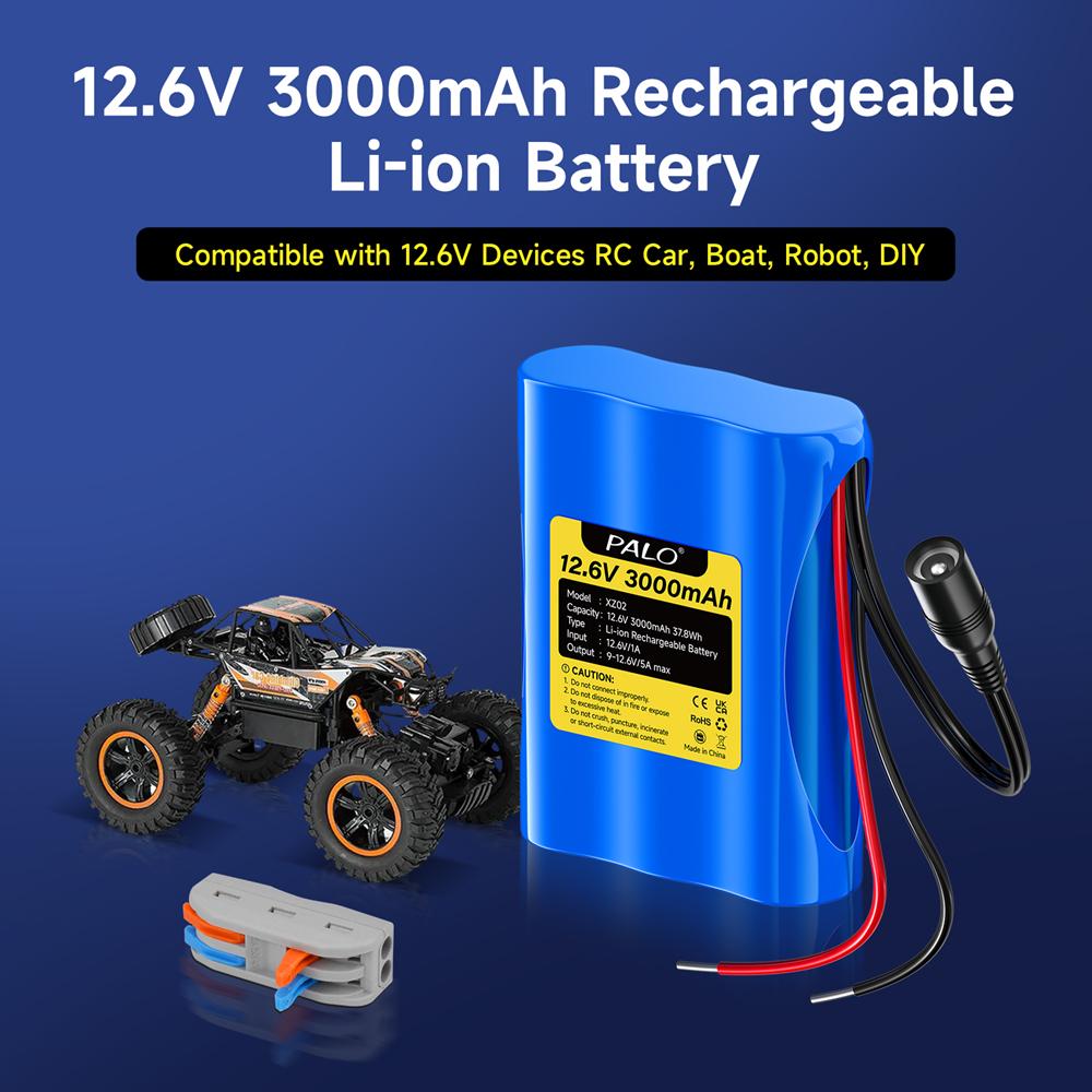 PALO Original 12.6V Battery 12V/12.6V Rechargeable Li-Ion Battery Pack 3Ah 12Vportable Battery for Devices RC Car Boat DIY Robot