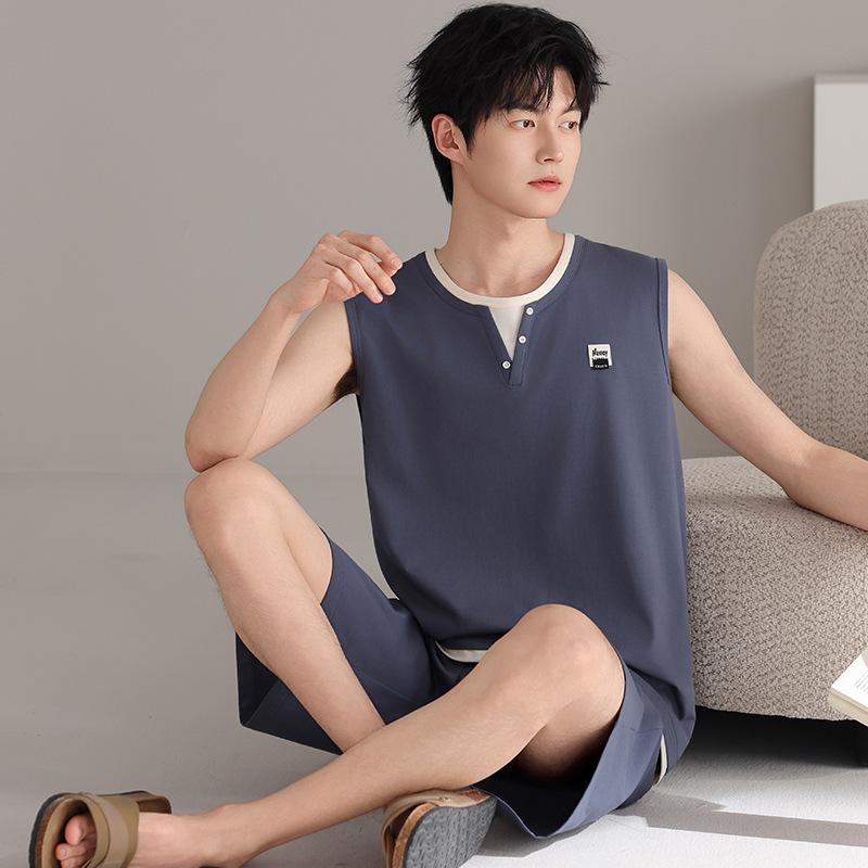 Men's pajamas summer thin cotton vest shorts cool summer men's casual can wear large size loungewear