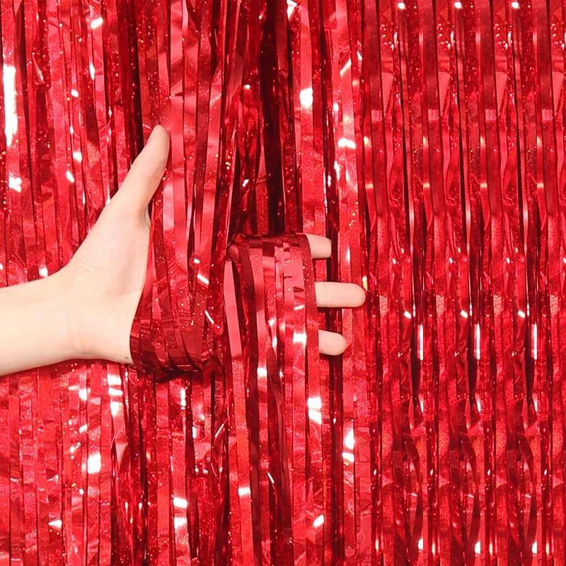 2/3M Party Background Wedding Decoration Foil Fringe Curtain Sequin Bachelorette Photo Backdrop Wall Curtain Birthday BabyShower