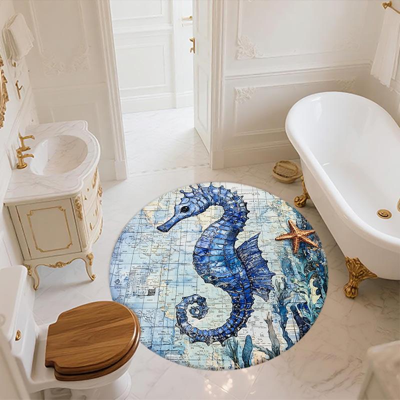 Zwierzęta Morskie,Okrągły Dywanik,Dywanik do Salonu Sypialni Sofy Pokoju Zabaw Dekoracja,Antypoślizgowa Mata Podłogowa