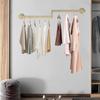 Elegant Gold Wall Mounted Clothes Rack, Modern Floating Shelf for Clothing Display & Organization, Iron Construction Holds 30kg