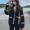 Black Striped Knit Cardigan for Women - 2025 Korean Style, Loose, Versatile, Perfect for Spring & Autumn.