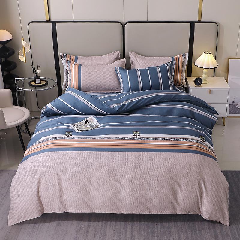 Autumn Winter Pure Cotton Brushed 4 Piece Bedding Set Simple Striped Thick Bed Sheet Duvet Cover All Cotton Bed Supplies 3 Piece Set With Pillowcase