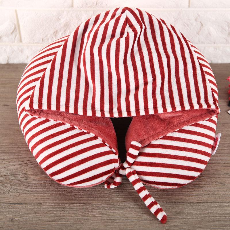 

Hooded U Shaped Neck Pillow for Office Afternoon Nap Airplane Traveling Jujube striped hooded u