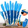 17-teiliges Antihaftbeschichtetes Kochmesser-Set mit Acryl-Ständer, Verchromt, Titanblau für Rostbeständigkeit und Schärfe, Super Küchenmesser