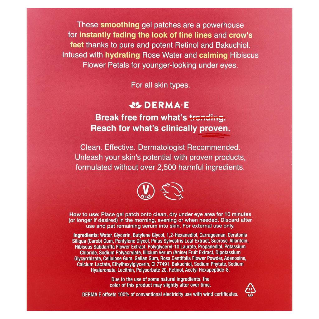 DERMA E, Retinol Line Smoothing Hydro Gel Patches, All Skin Types, 5 Pack