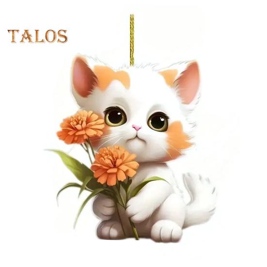 

Подвеска в виде цветка-кошки, подвеска на зеркало заднего вида автомобиля, акриловая рождественская елка, подвесное украшение в виде мультяшного котенка, украшение для дома, окна, салона автомобиля Cat