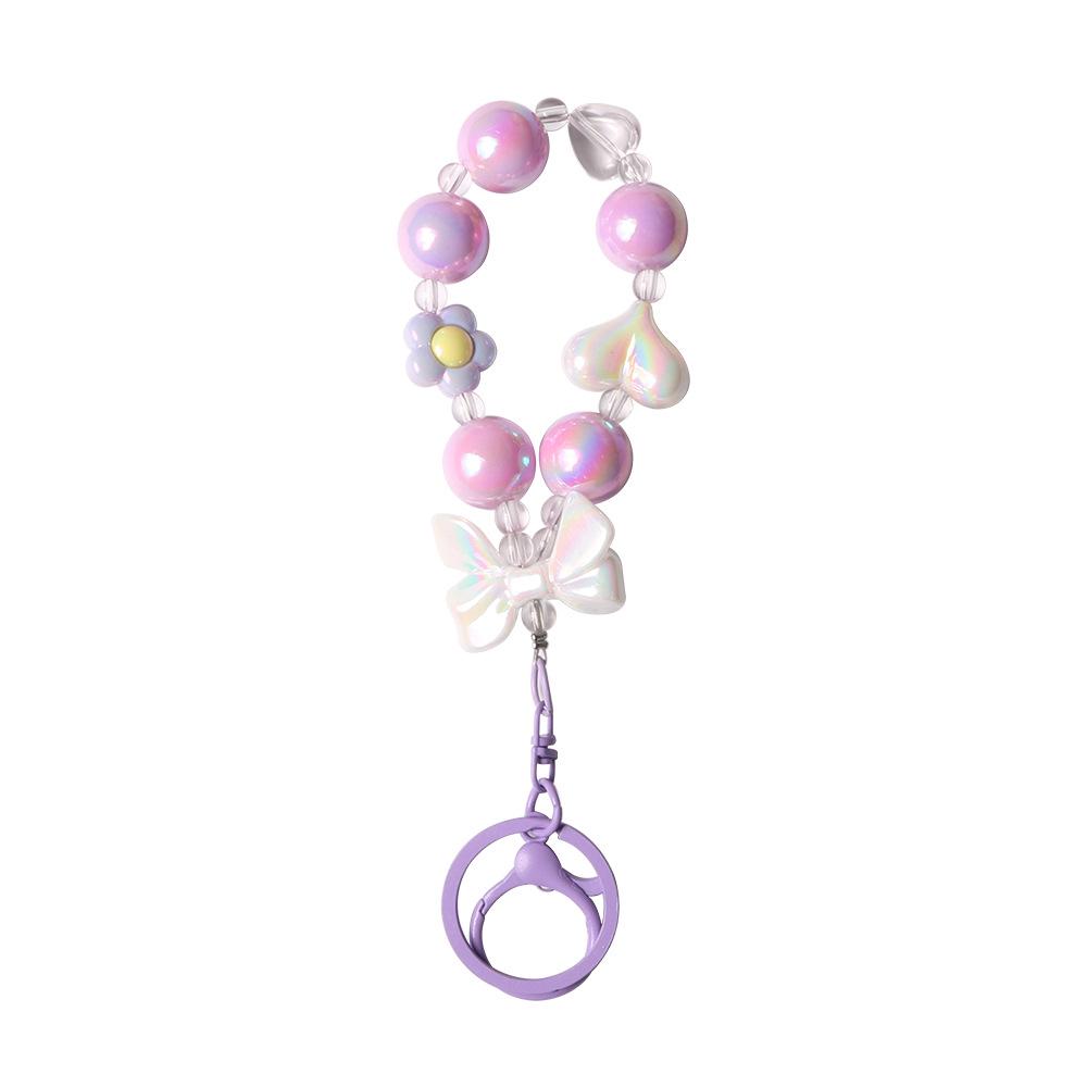 Colorful Electroplated Beaded Phone Chain & Keychain with Bow and Flower Pendant