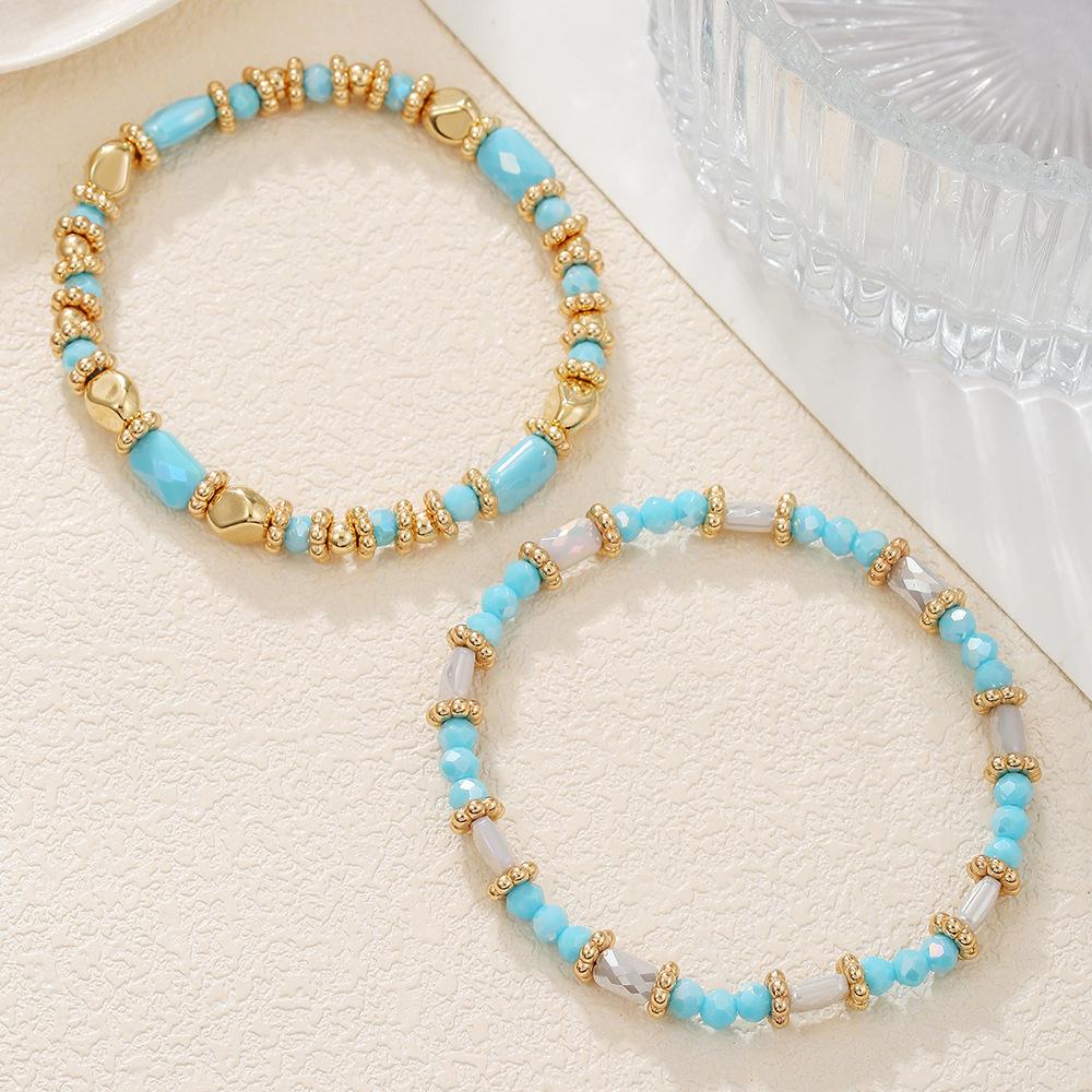 European and American hot-selling 1-piece set Bohemian cut glass bead bracelet multi-color rectangular bead beaded elastic bracelet