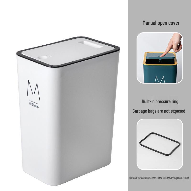 

Press-Type Large Household Trash Can with Lid - Bathroom, Kitchen, Crevice Storage, Thickened Waste Paper Basket Small 22*15.5*33