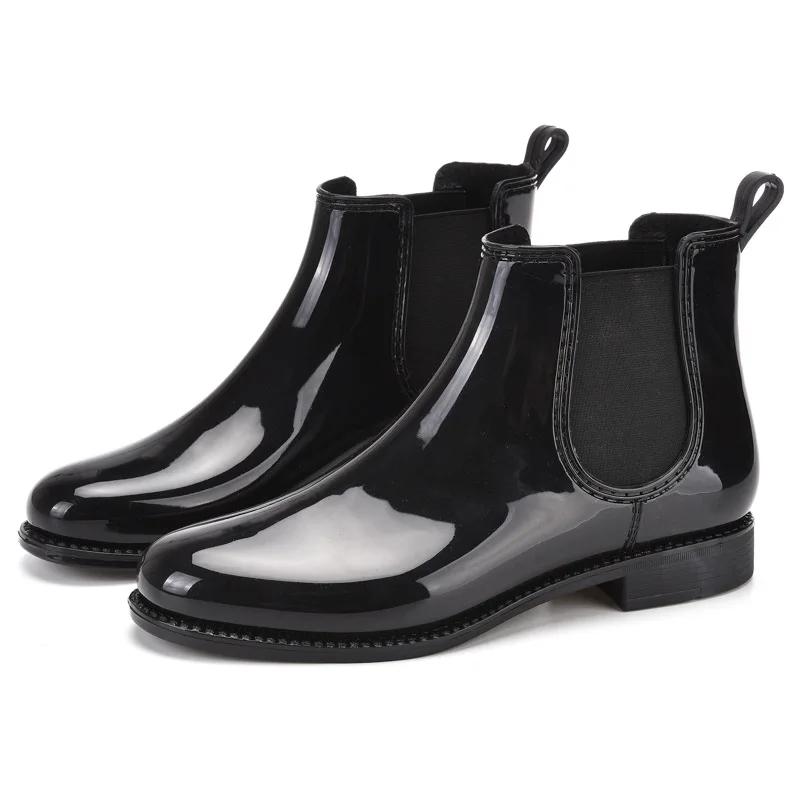 Comemore Regenstiefel Wasserdicht Runde Zehenpartie Gummizug Niedriger Absatz Mode Rutschfest Damen Gummischuhe Damen Chelsea Stiefeletten 41