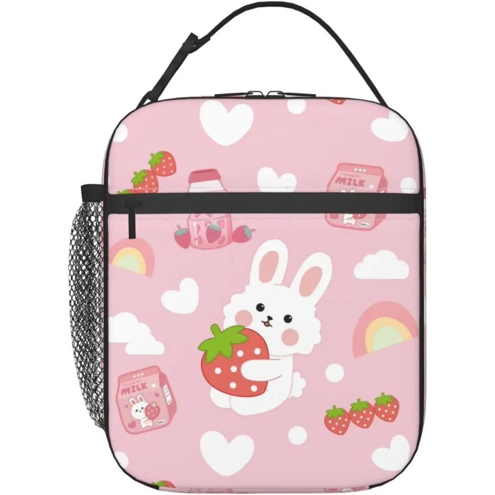 Strawberry Rabbit Pink Lunch Box Insulated Lunch Bag for Girls Women Reusable Portable Leakproof Cooler Tote for School Picnic