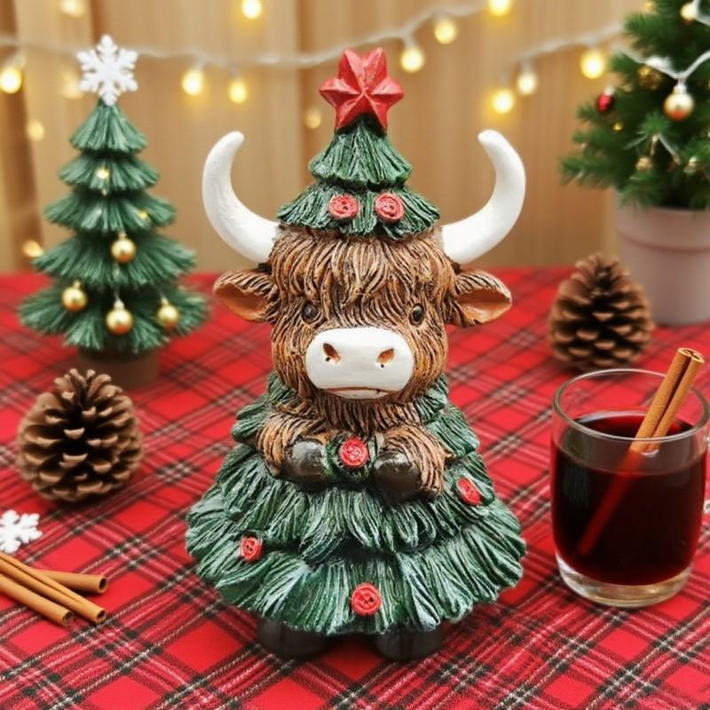 Cute Highland Cow Figurine Christmas Halloween Home Garden Decor Gift