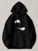 Black Pullover Hoodie with Vintage White Hand Illustration Graphic Casual Streetwear Sweatshirt for Daily Wear Unisex Long Sleeve
