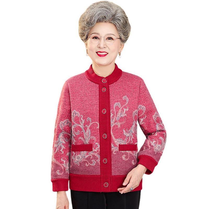 Grandma autumn and winter knitted sweater woman old lady coat old new mother pack fleece thickened cardigan sweater
