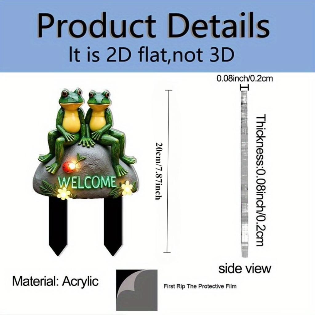 2D Akrylväxtpinne för Trädgård, Två Grodor på Välkomststen Design, Idealisk för Rabatter & Gräsmattedekor, Perfekt för Trädgårdsälskare