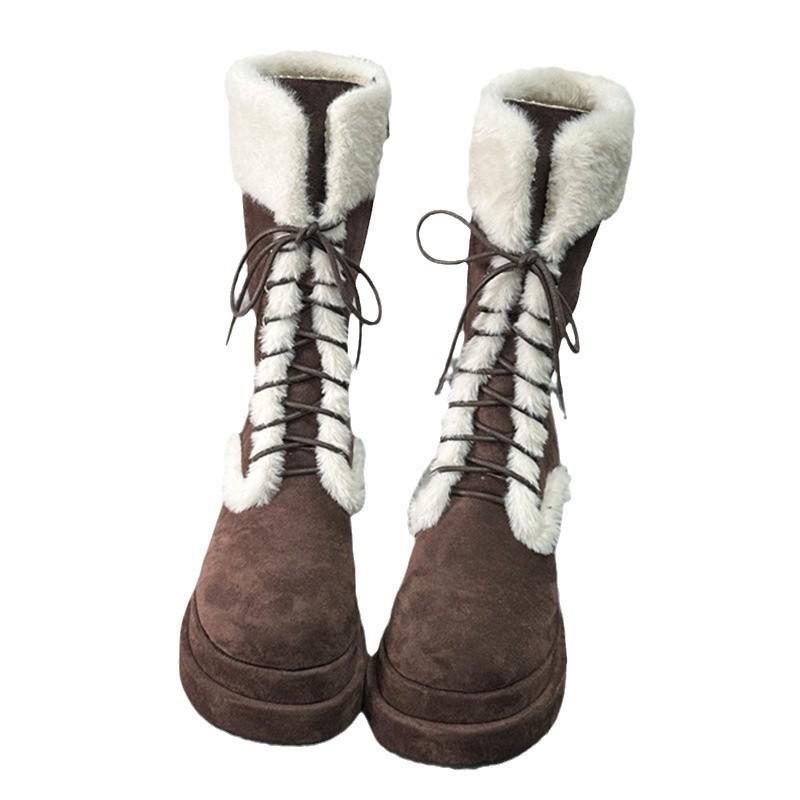 

Wonderful fluffy snow boots women s autumn and winter new coffee thick-soled plush warm medium tube knight Martin boots 40 темно-коричневого