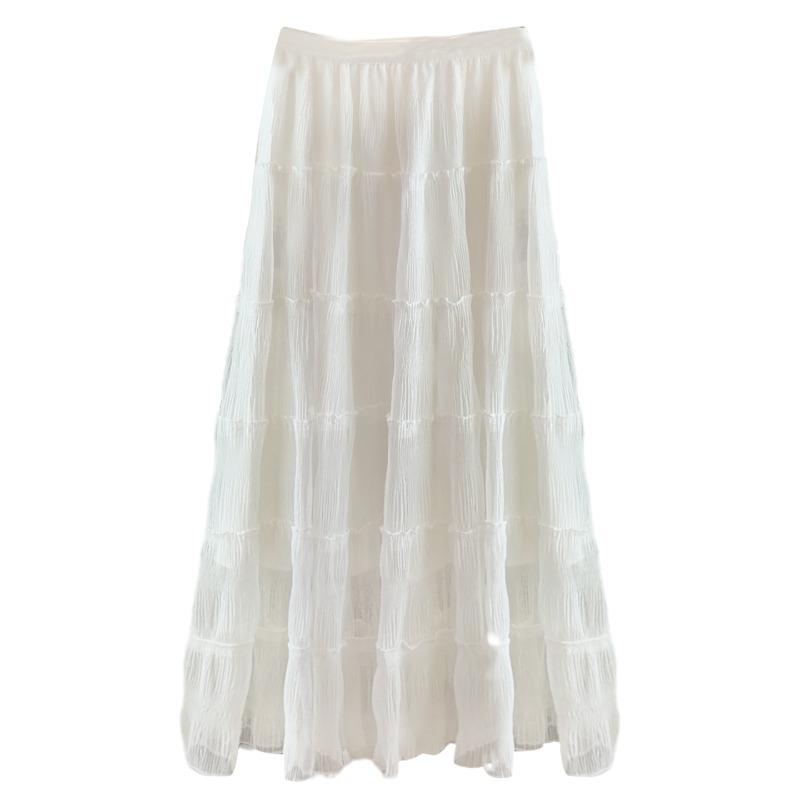 Heavy Industry pleated texture mesh skirt women's spring and summer new A-word elegant big swing umbrella skirt cake skirt