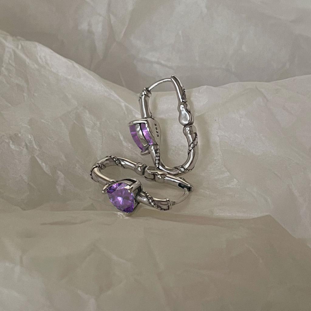 Orecchini a cerchio a forma di cuore in zircone viola vintage da donna, orecchini a perno alla moda, gioielli da festa, regalo AVE
