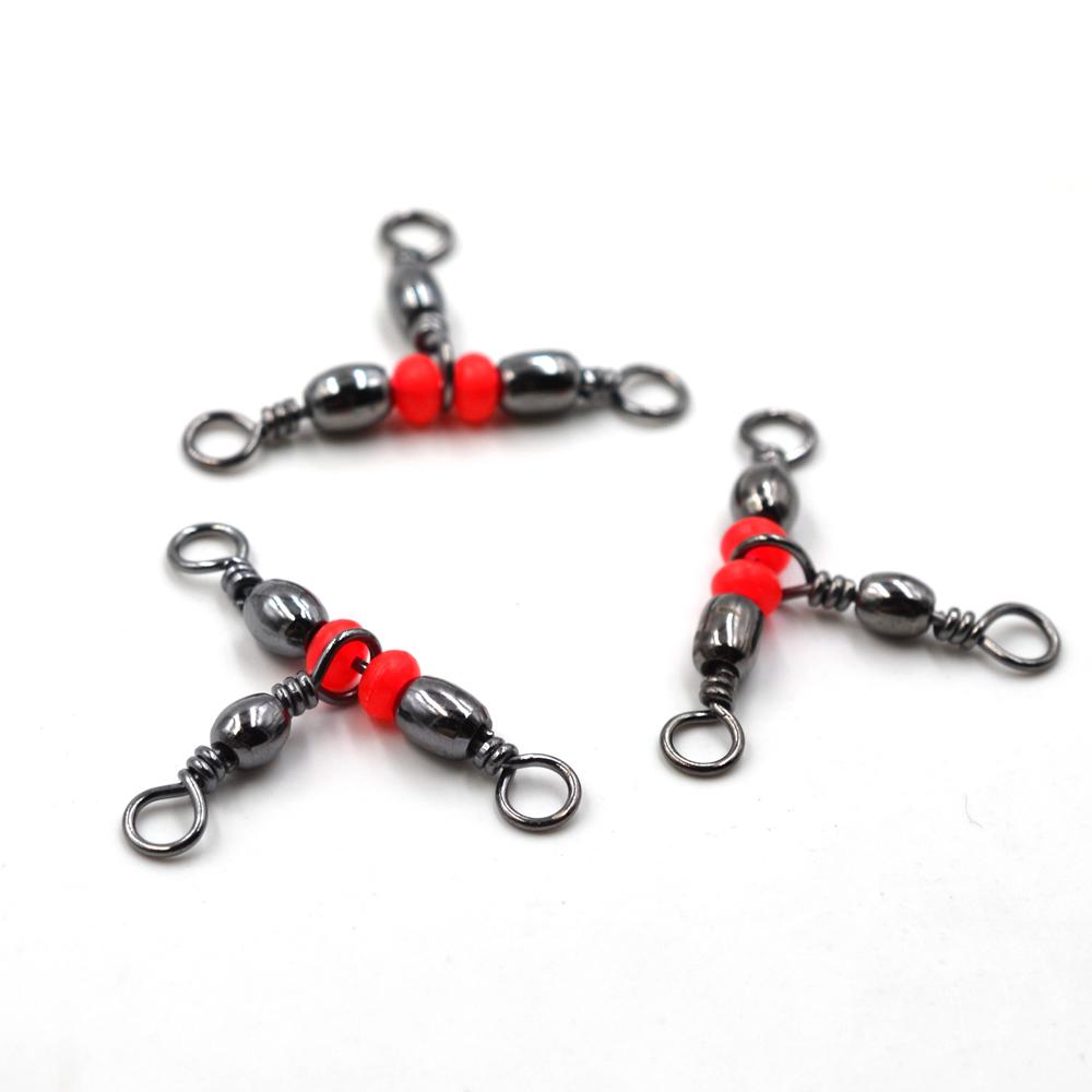 MNFT 20 Stück 11 Größen 3-Wege T-Drehgelenk Barrel Swivel Verbinder Rote Perlen Triple Swivel Kreuzleine Angelzubehör Angelzubehör