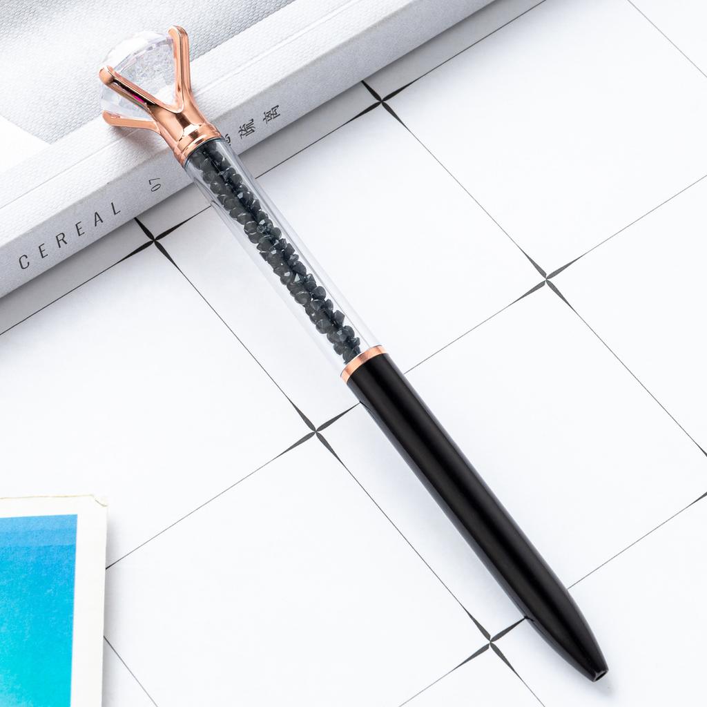 Large Diamond Ballpoint Pen Crystal Rotating Black Refill Pen Imitation Metal Luxury Office Oil Ball Point Pen School Supplies