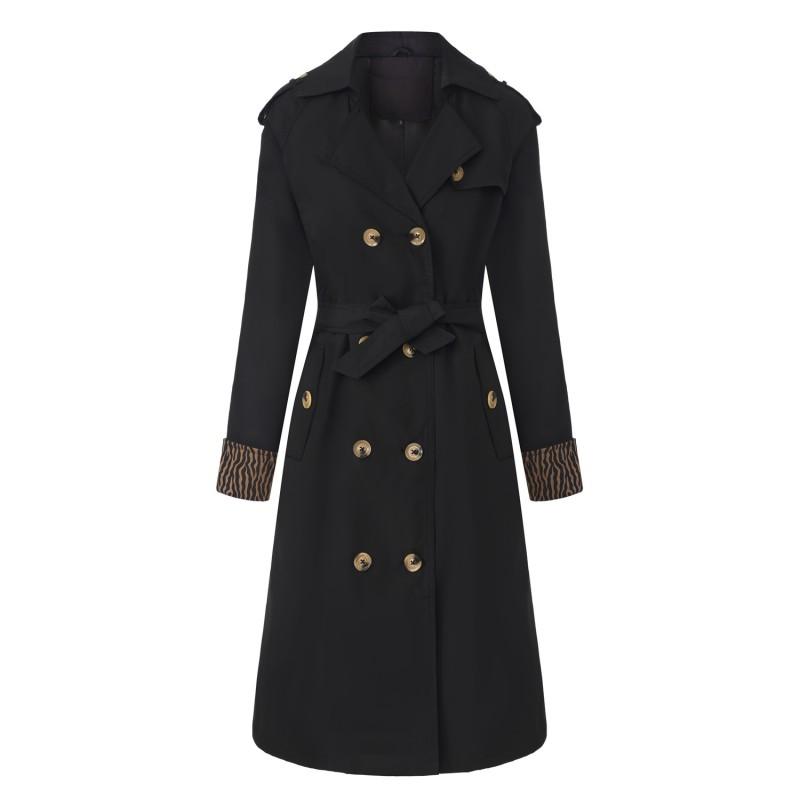 Womens Long Trench Coat With Leopard