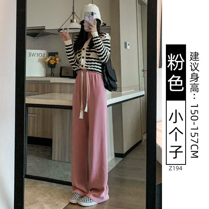 Gray chenille narrow wide-leg pants women's new autumn and winter velvet thickened lazy wind loose straight pants