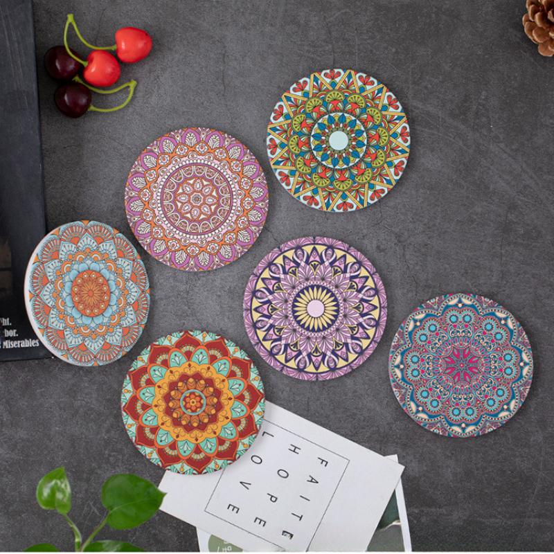 Bohemia Vintage Coasters Heat-insulated Ceramic RoundHousehold Retro Anti-scalding Tea Mat Kitchen Tableware Mat Accessories