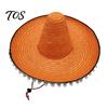 Mexican Straw Hat Sombrero with Colorful Poms, Hawaiian Style Woven Sun Hat, Wide Brim Lightweight Halloween Costume Party for Summer Beach