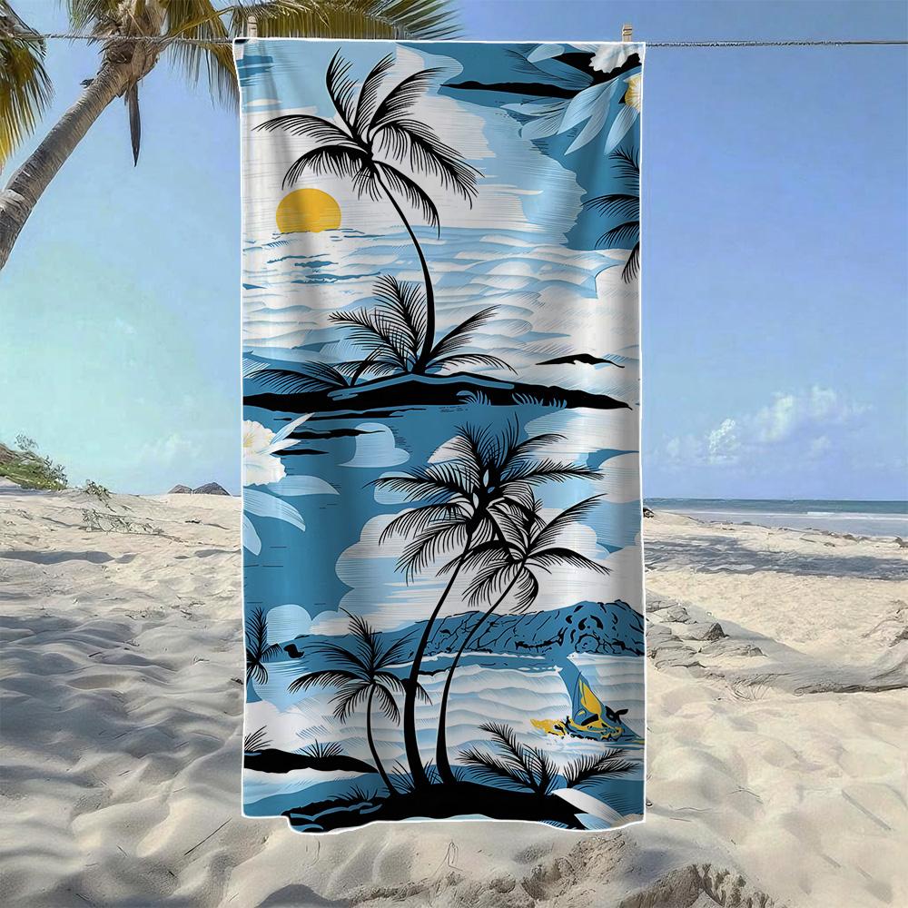 

Tropical Palm Tree & Beach Scene Beach Towel, Soft Durable Quick-Drying, Ideal For Summer Beach, Swimming & Camping W40*H60(CM)
