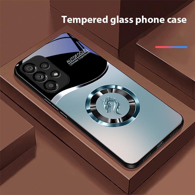 Gradual Round Dragon For Samsung Galaxy S 8 9 10 20 Plus 21 FE 22 23 24 Ultra S7 Edge Black Tempered Glass Phone Case Hard Shell