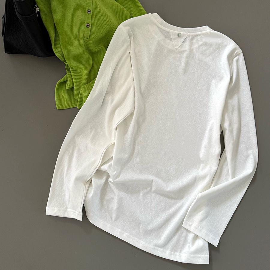 

Li Nuo Korean Style White Long Sleeve T-Shirt for Women - Spring/Summer 2026 Trendy Basic Top One Size білий