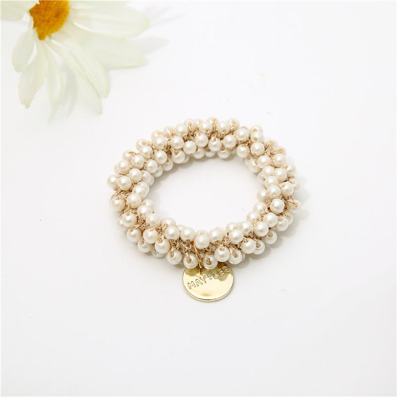 Fashion Crystal Pearl Hair Ties High Elastic Beaded Scrunchies Women Girls Ponytail Holder Rubber Band Bohemia Party Headwear
