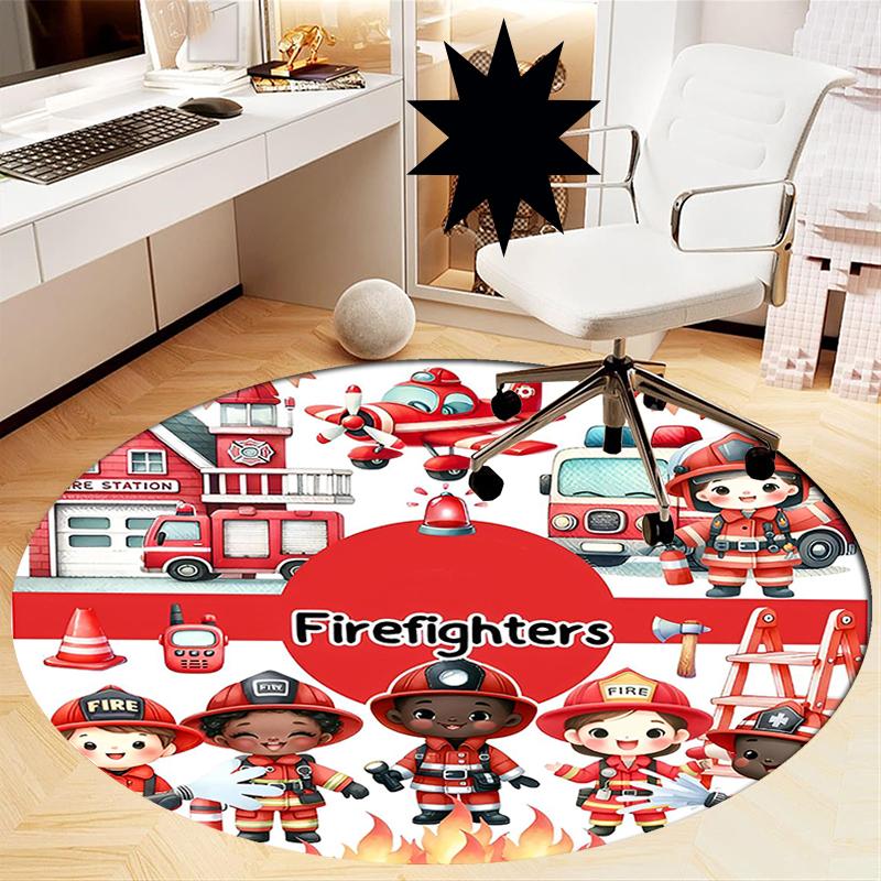 Fire Truck Printed Round Rug Carpet Chair Rug Area Rug Entryway Doormats,for Office Chair Living Room Bedroom Kitchen Room.
