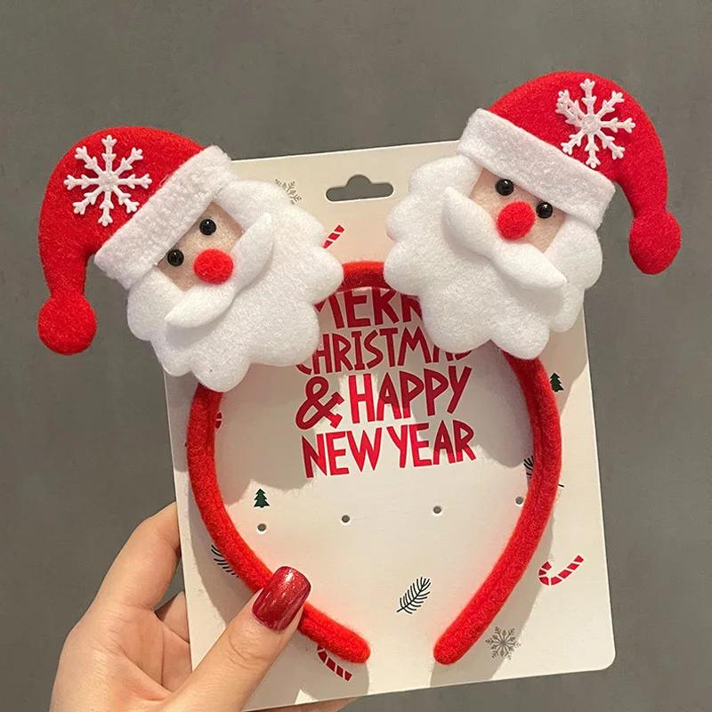 Cartoon 3D Spring Christmas Headband Fluffy Plush Christmas Hat Santa Claus Hairband Cosplay Prop Deer Ear Xmas Hair Accessories