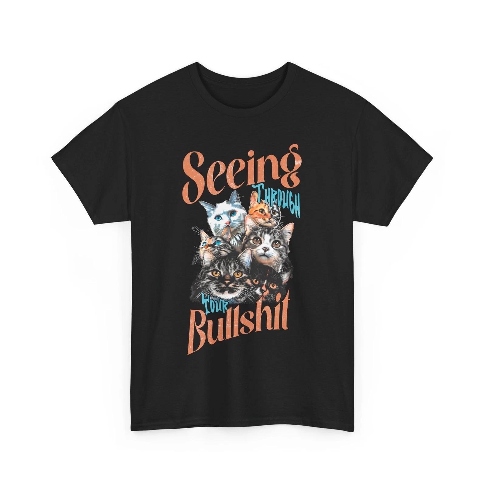 Cat Print T-Shirt for Women & Men – Funny Cute Cat Graphic Tee 4XL