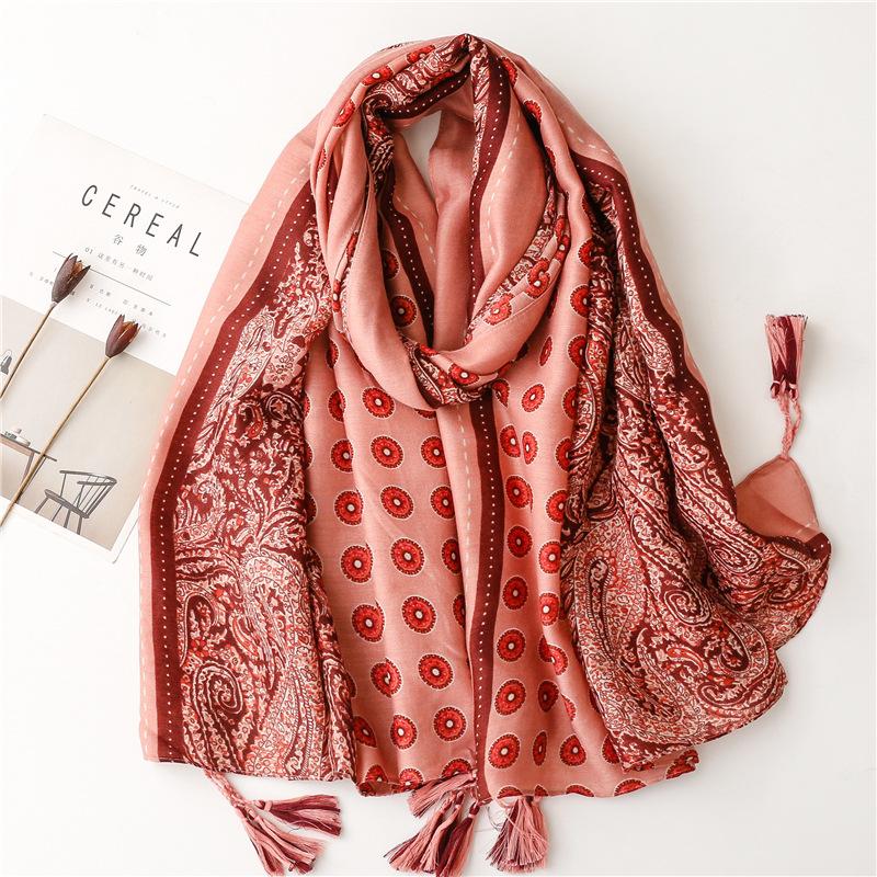 Soft Linen Cotton Scarf Shawls Women Luxury Premium Foulard Femme Long Spotted leopard print Tassel Scarfs Scarves Echarpe