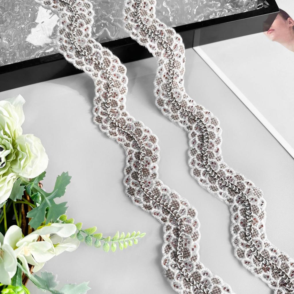 3,5 cm Wellenperlen Stickerei Strang Dekoration Barcode Kleidung Kleid Heim Gepäck Spitze Accessoires