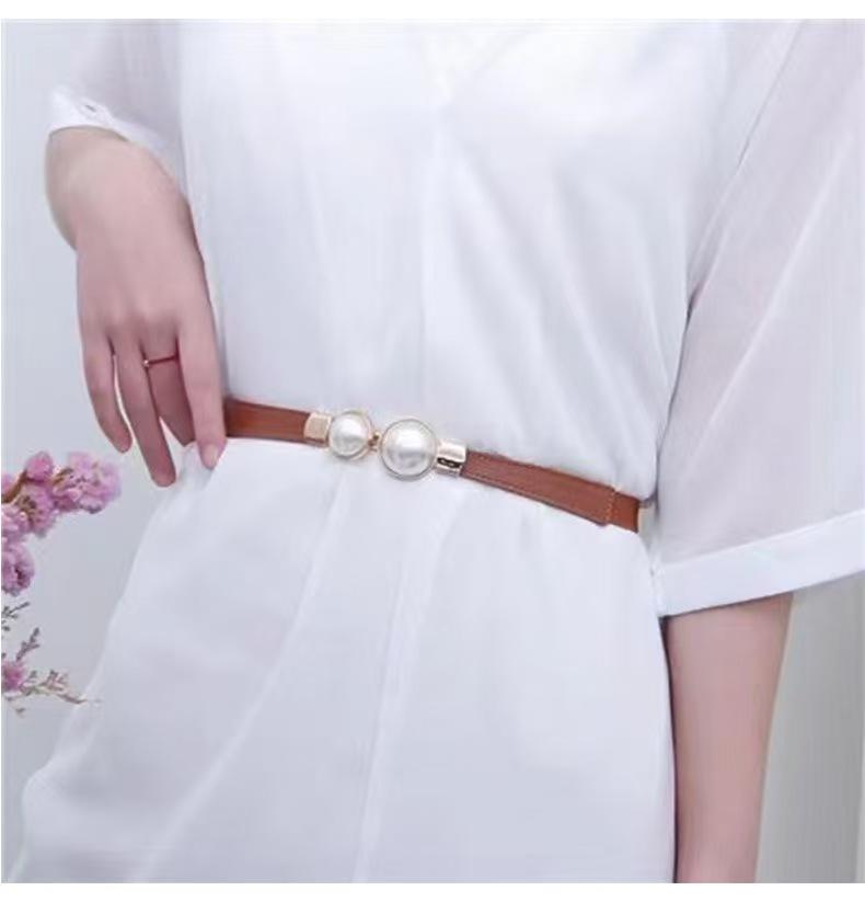 Ladies' temperament, waist cinching, retro waist seal, pearl buckle, thin waistband, dress, suit, clothing accessories, belt