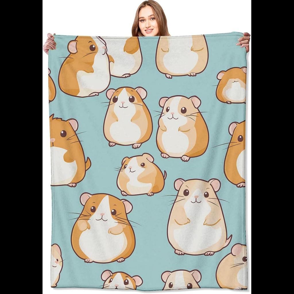 VODRM Cartoon Hamster Wohndecke xin Aquablau Niedliches Tierdesign Leichter Weicher Fleece für Sofa Bett Zimmer Dekoration Geschenke für K
