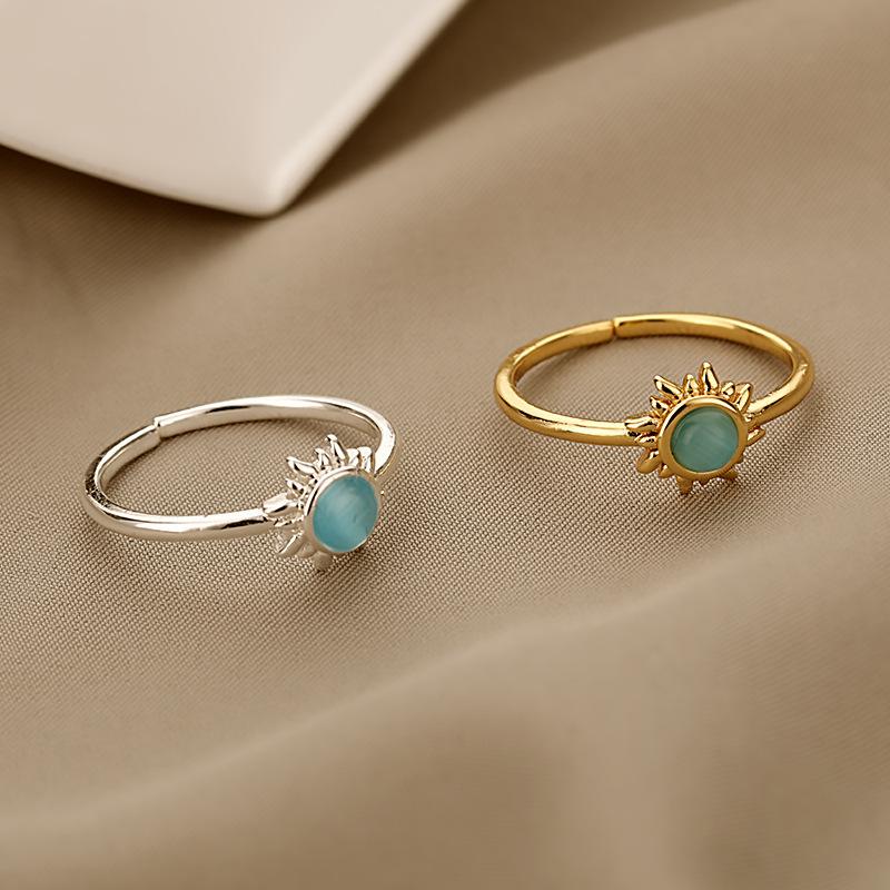 European and American fashion accessories, personalized retro trend, sunflower opening adjustable ring