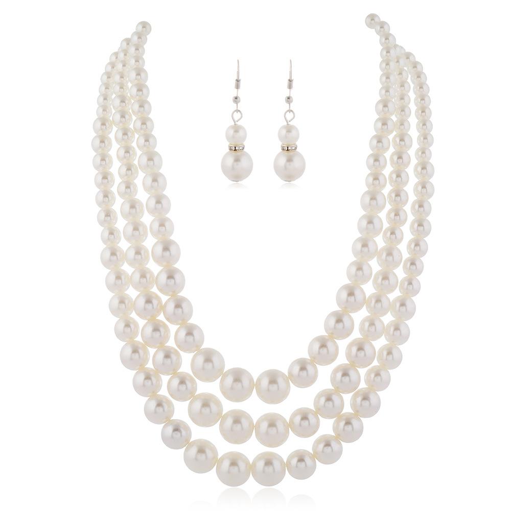 Stylish And Exquisite Pearl Set, Temperament Multi-Layer Pearl Woven Necklace, Earrings, Jewelry